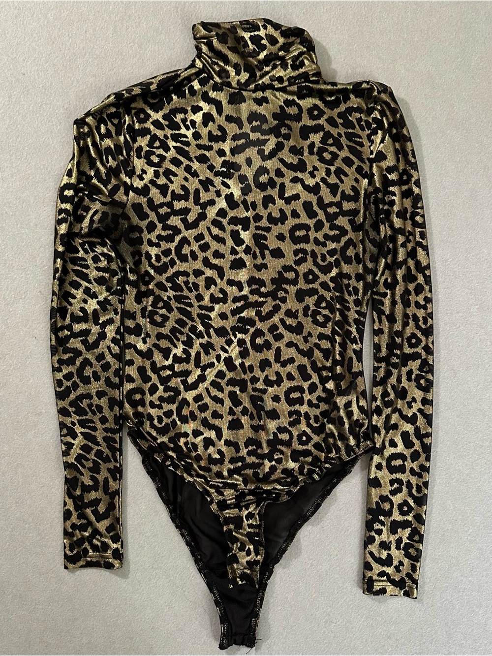 Oh Gold & Black Leopard Print Turtleneck Bodysuit